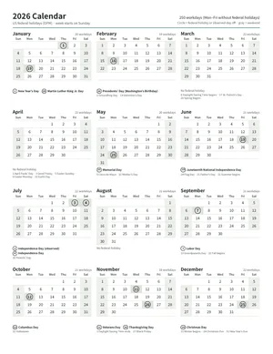 First page: Yearly calendar (Letter, portrait)