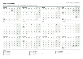 First page: Year calendar, A4 landscape