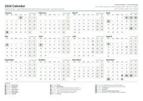First page: Year calendar, A4 landscape