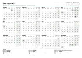 First page: Year calendar, A4 landscape