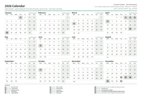 First page: Year calendar, A4 landscape