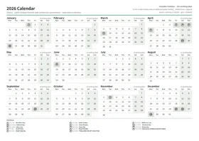 First page: Year calendar, A4 landscape