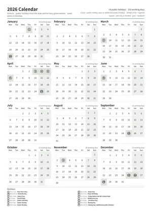 First page: Year calendar, A4 portrait