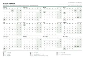 First page: Year calendar, A4 landscape
