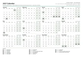 First page: Year calendar, A4 landscape