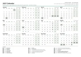 First page: Year calendar, A4 landscape