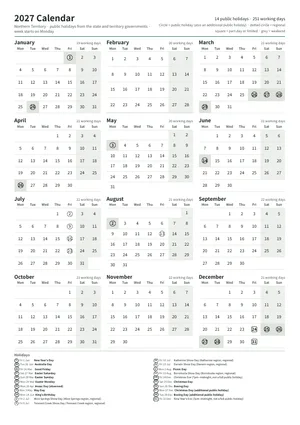 First page: Year calendar, A4 portrait