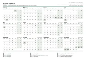 First page: Year calendar, A4 landscape