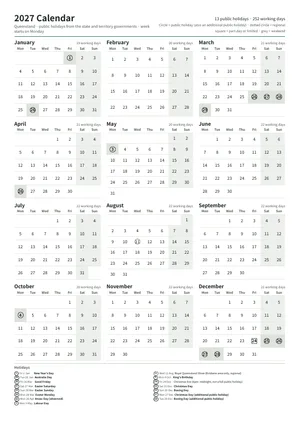 First page: Year calendar, A4 portrait