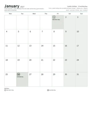 First page: Monthly calendar, A4 (12 pages)