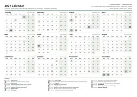 First page: Year calendar, A4 landscape