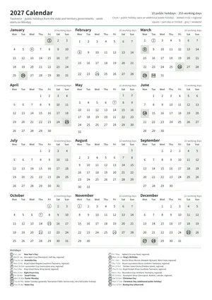 First page: Year calendar, A4 portrait