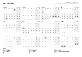 First page: Year calendar, A4 landscape