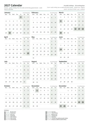 First page: Year calendar, A4 portrait