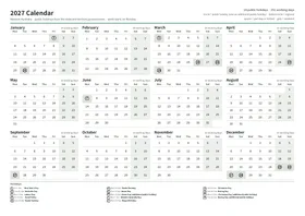 First page: Year calendar, A4 landscape