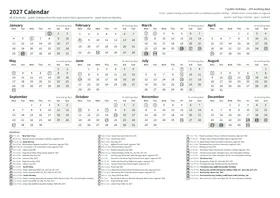 First page: Year calendar, A4 landscape