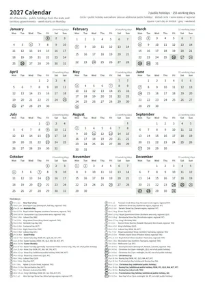 First page: Year calendar, A4 portrait