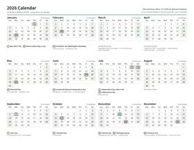 First page: Yearly calendar (Letter, landscape)