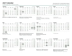 First page: Yearly calendar (Letter, landscape)