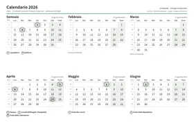 Prima pagina: Calendario semestrale A4 orizzontale (A4 orizzontale · 2 pagine · circa 71 KB)