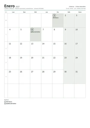 Primera página: Calendario mensual A4 (A4 vertical · 12 páginas · unos 95 KB)