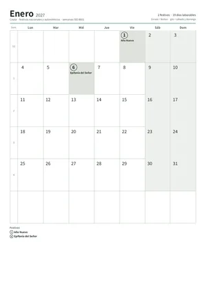 Primera página: Calendario mensual A4 (A4 vertical · 12 páginas · unos 94 KB)