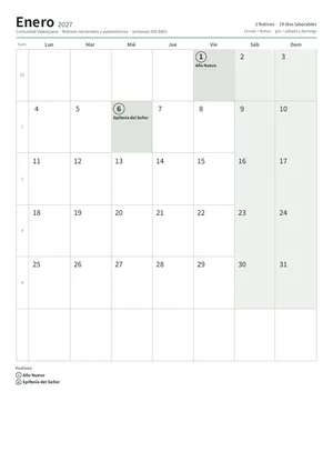 Primera página: Calendario mensual A4 (A4 vertical · 12 páginas · unos 94 KB)
