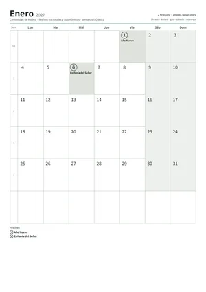 Primera página: Calendario mensual A4 (A4 vertical · 12 páginas · unos 95 KB)