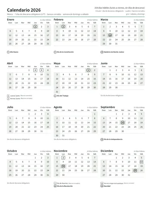 Vista previa: Calendario anual vertical (carta)
