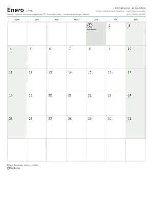 Vista previa: Calendario mensual (12 páginas)