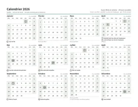 Première page : Calendrier annuel, format Lettre paysage (Lettre paysage · 1 page · environ 70 ko)