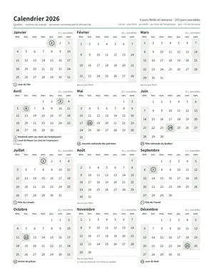 Première page : Calendrier annuel, format Lettre portrait (Lettre portrait · 1 page · environ 70 ko)