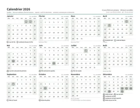 Première page : Calendrier annuel, format Lettre paysage (Lettre paysage · 1 page · environ 65 ko)