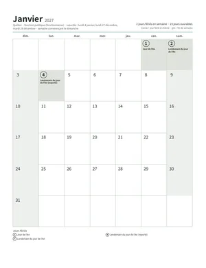 Première page : Calendrier mensuel, format Lettre (12 pages) (Lettre portrait · 12 pages · environ 100 ko)