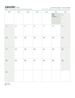 Première page : Calendrier mensuel, format Lettre (12 pages) (Lettre portrait · 12 pages · environ 100 ko)