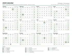 First page: Year calendar, Letter landscape