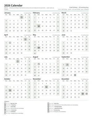 First page: Year calendar, Letter portrait