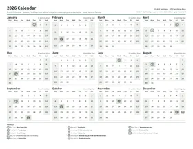 First page: Year calendar, Letter landscape