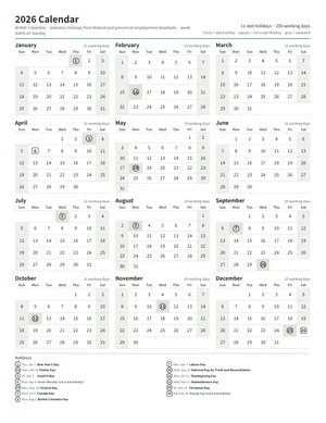 First page: Year calendar, Letter portrait