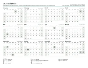 First page: Year calendar, Letter landscape