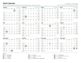 First page: Year calendar, Letter landscape