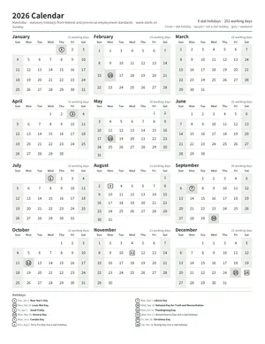 First page: Year calendar, Letter portrait