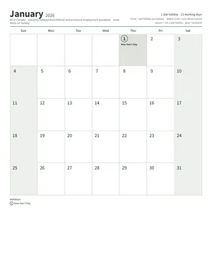 First page: Monthly calendar, Letter (12 pages)