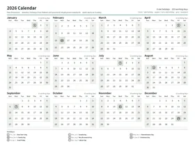 First page: Year calendar, Letter landscape