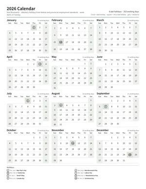 First page: Year calendar, Letter portrait