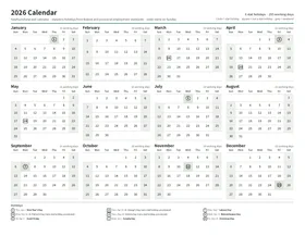 First page: Year calendar, Letter landscape