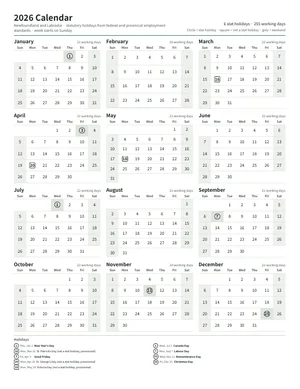 First page: Year calendar, Letter portrait