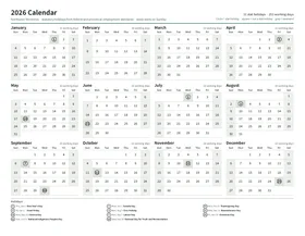 First page: Year calendar, Letter landscape