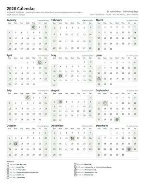 First page: Year calendar, Letter portrait