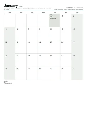 First page: Monthly calendar, Letter (12 pages)